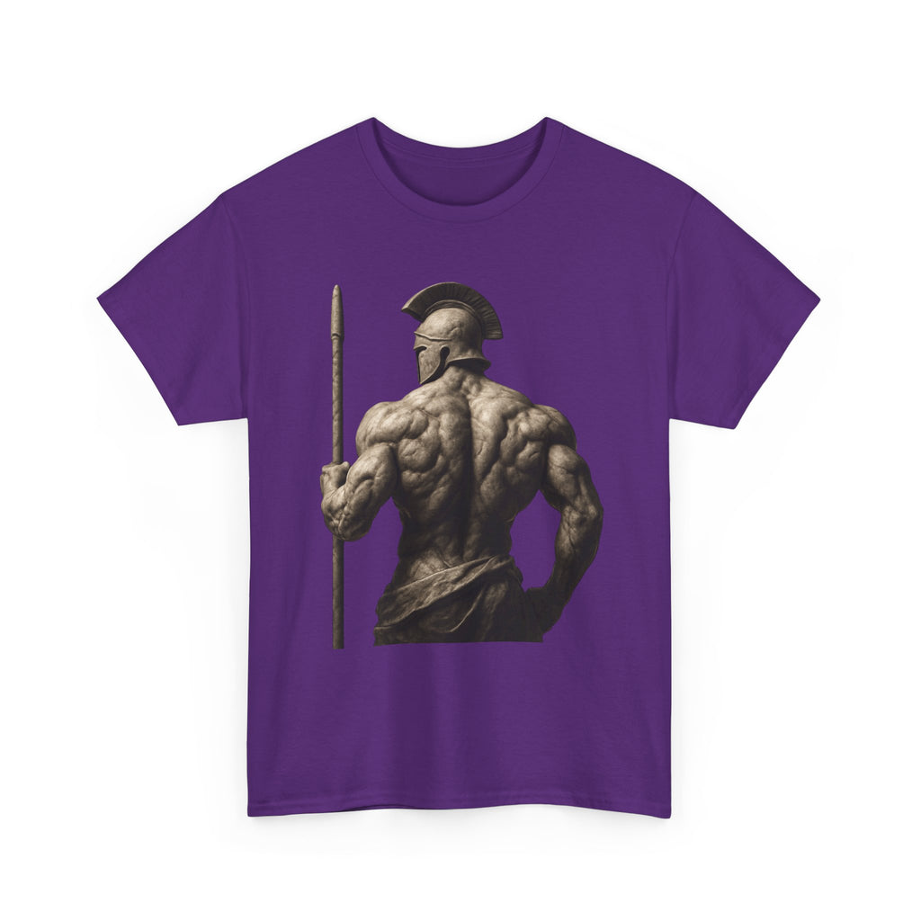 Spartan Warrior Back View T‑Shirt — Ancient Greek Helmet & Spear Muscle Art Tee