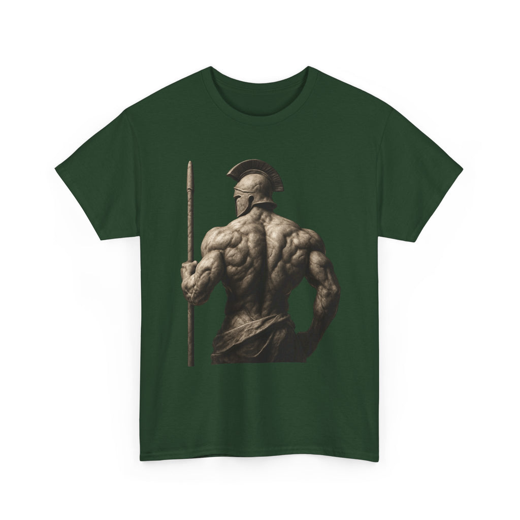 Spartan Warrior Back View T‑Shirt — Ancient Greek Helmet & Spear Muscle Art Tee