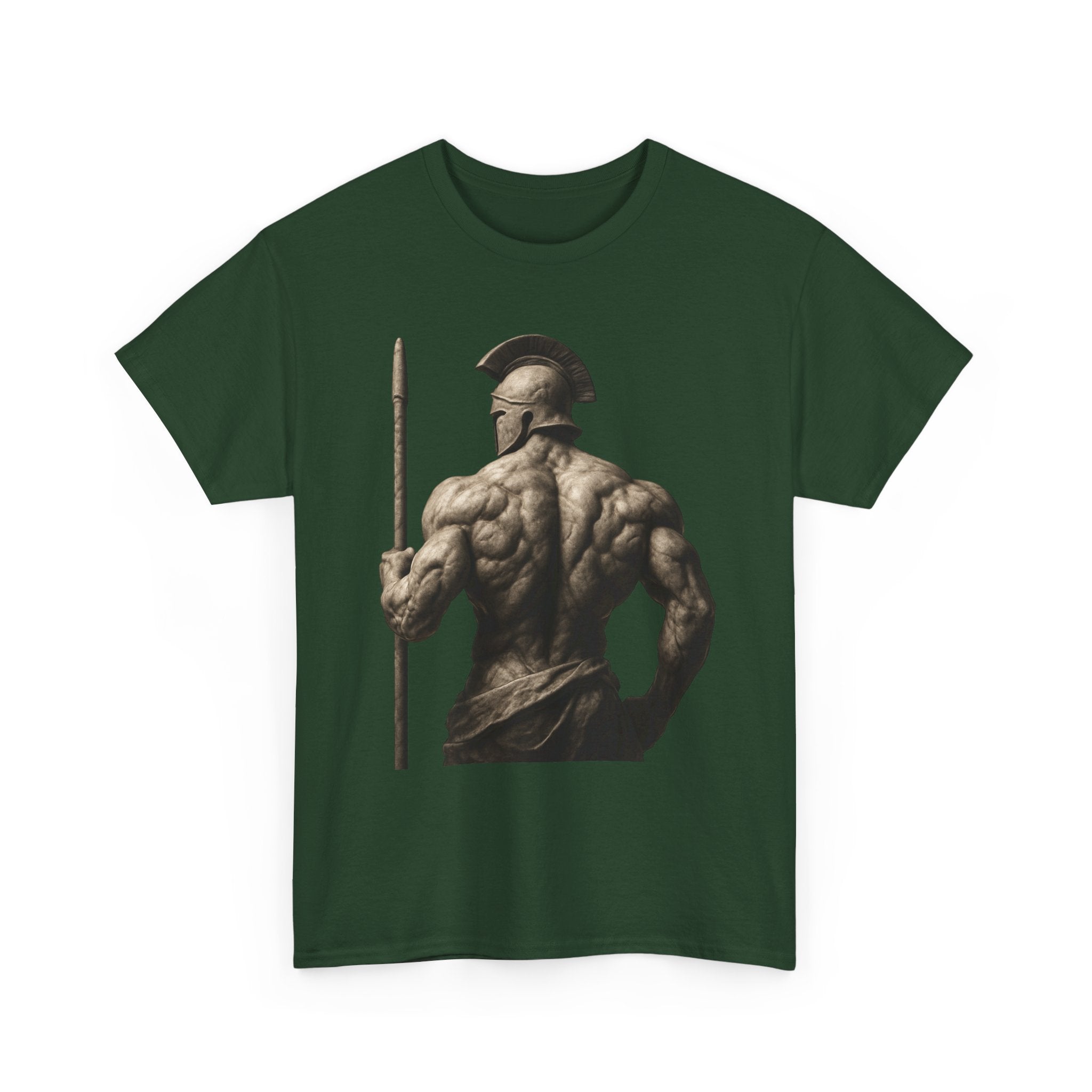 Spartan Warrior Back View T‑Shirt — Ancient Greek Helmet & Spear Muscle Art Tee