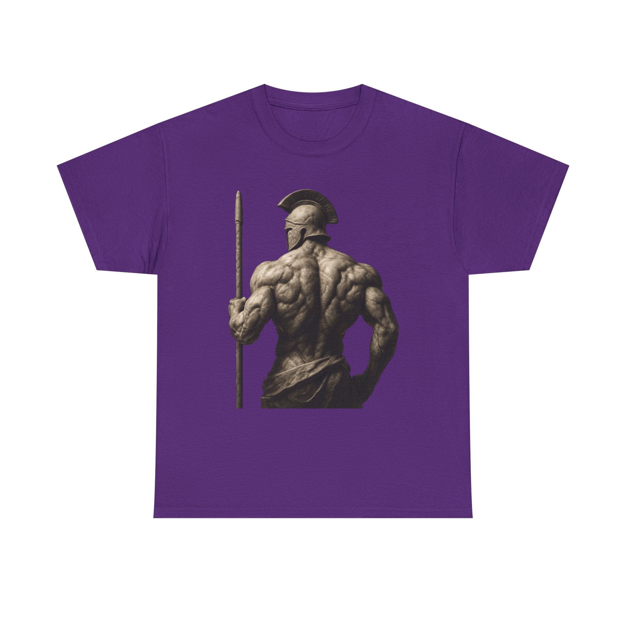 Spartan Warrior Back View T‑Shirt — Ancient Greek Helmet & Spear Muscle Art Tee
