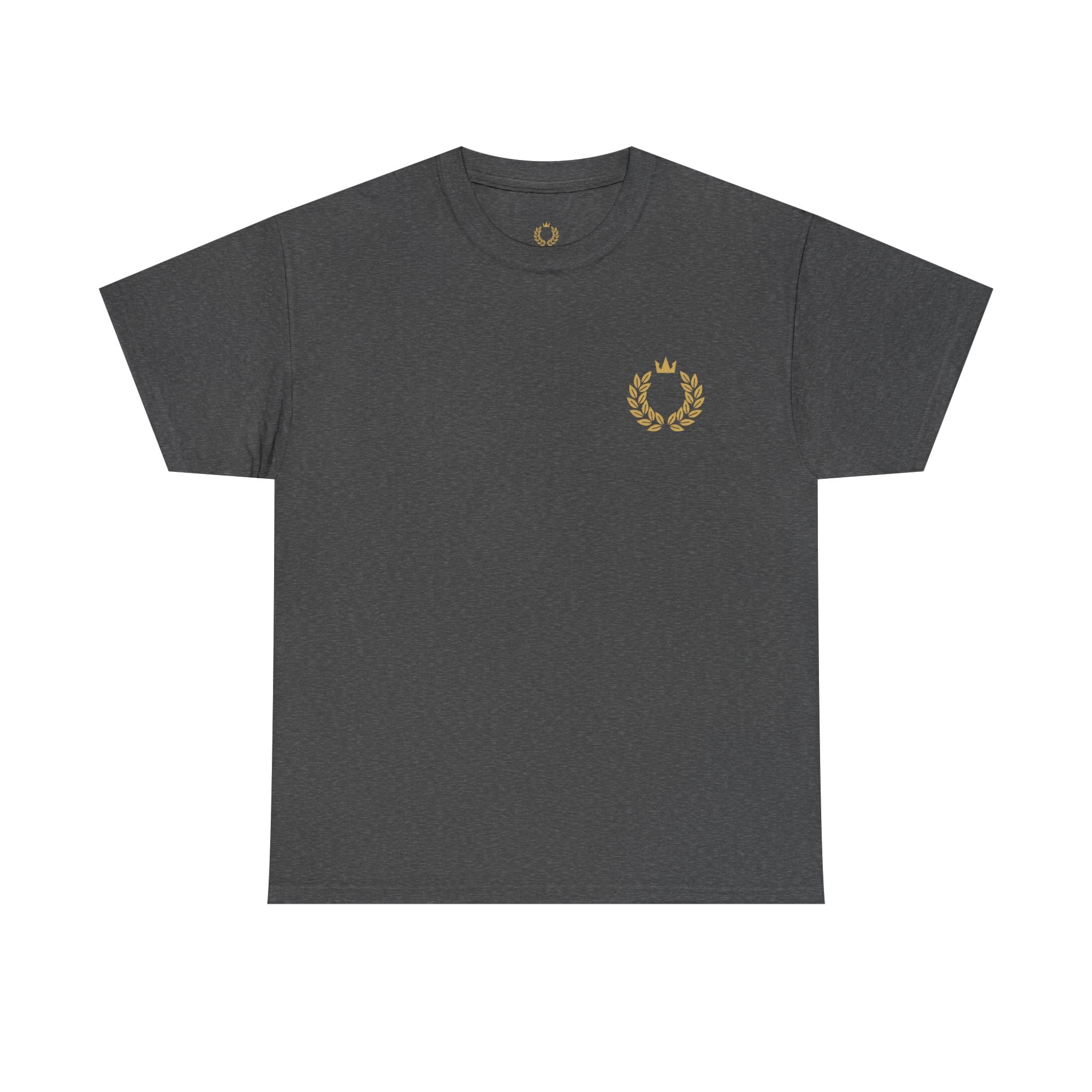 Minimalist Laurel Crown Tee — Small Gold Crest Chest Print