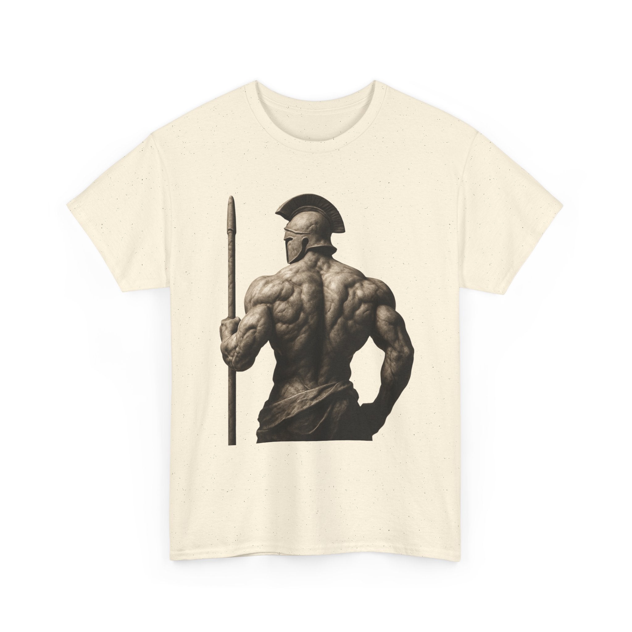 Spartan Warrior Back View T‑Shirt — Ancient Greek Helmet & Spear Muscle Art Tee