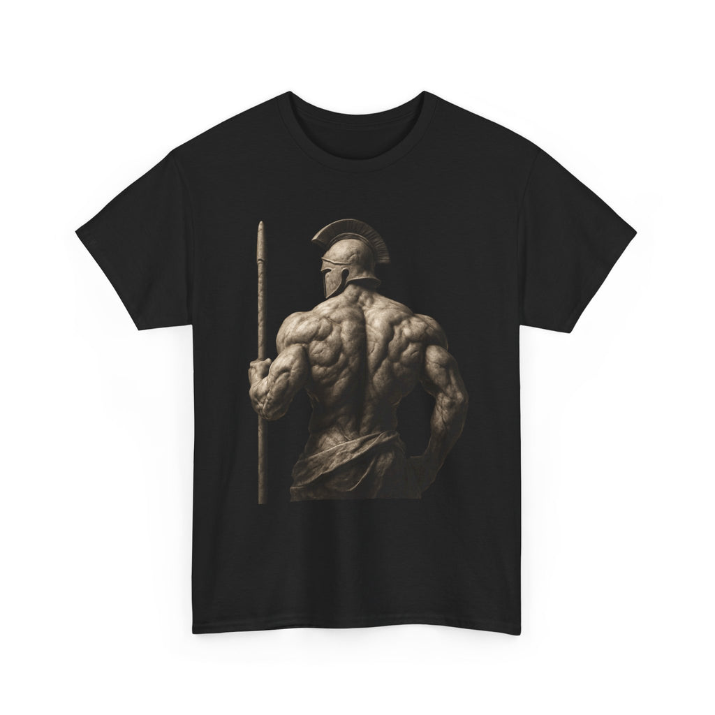 Spartan Warrior Back View T‑Shirt — Ancient Greek Helmet & Spear Muscle Art Tee
