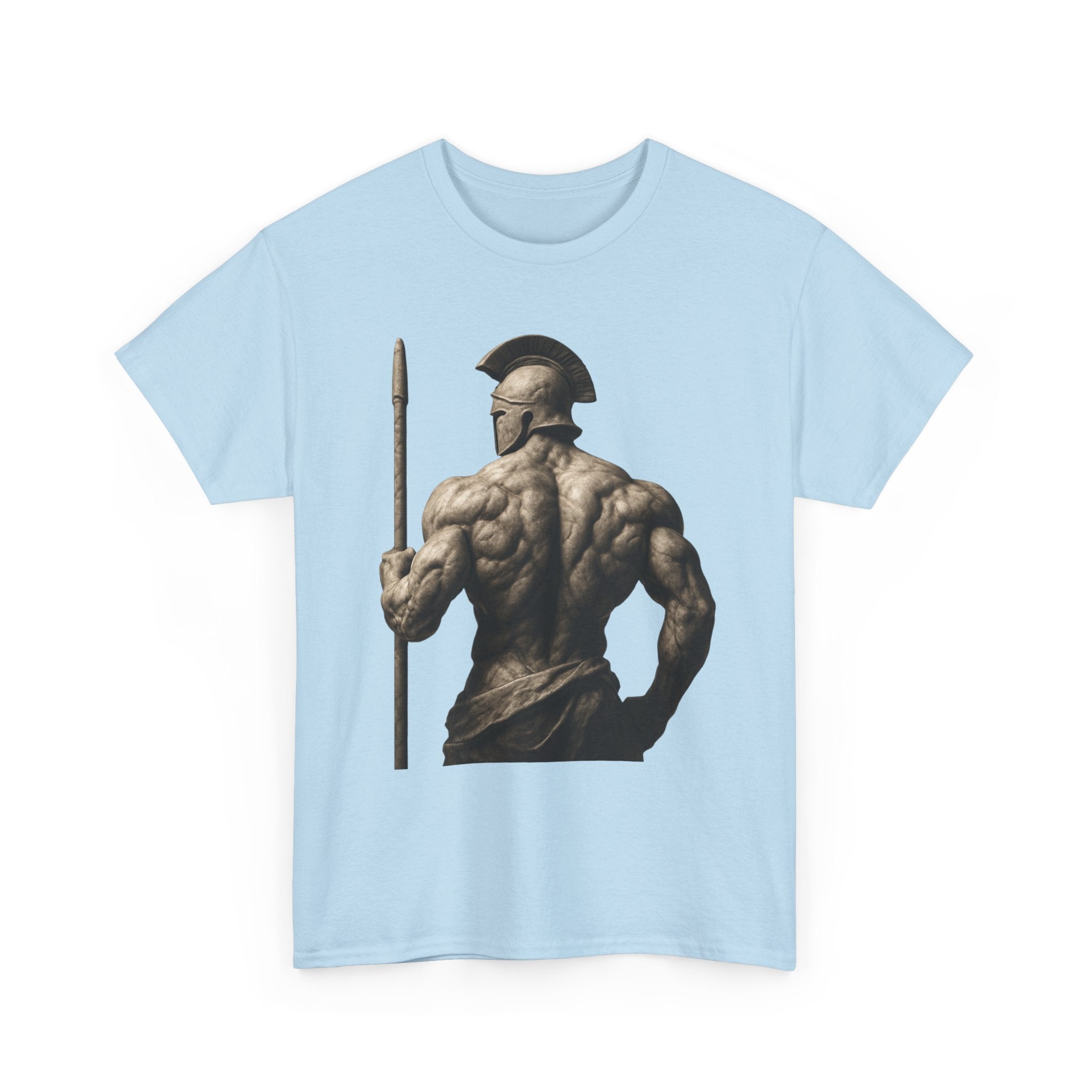 Spartan Warrior Back View T‑Shirt — Ancient Greek Helmet & Spear Muscle Art Tee