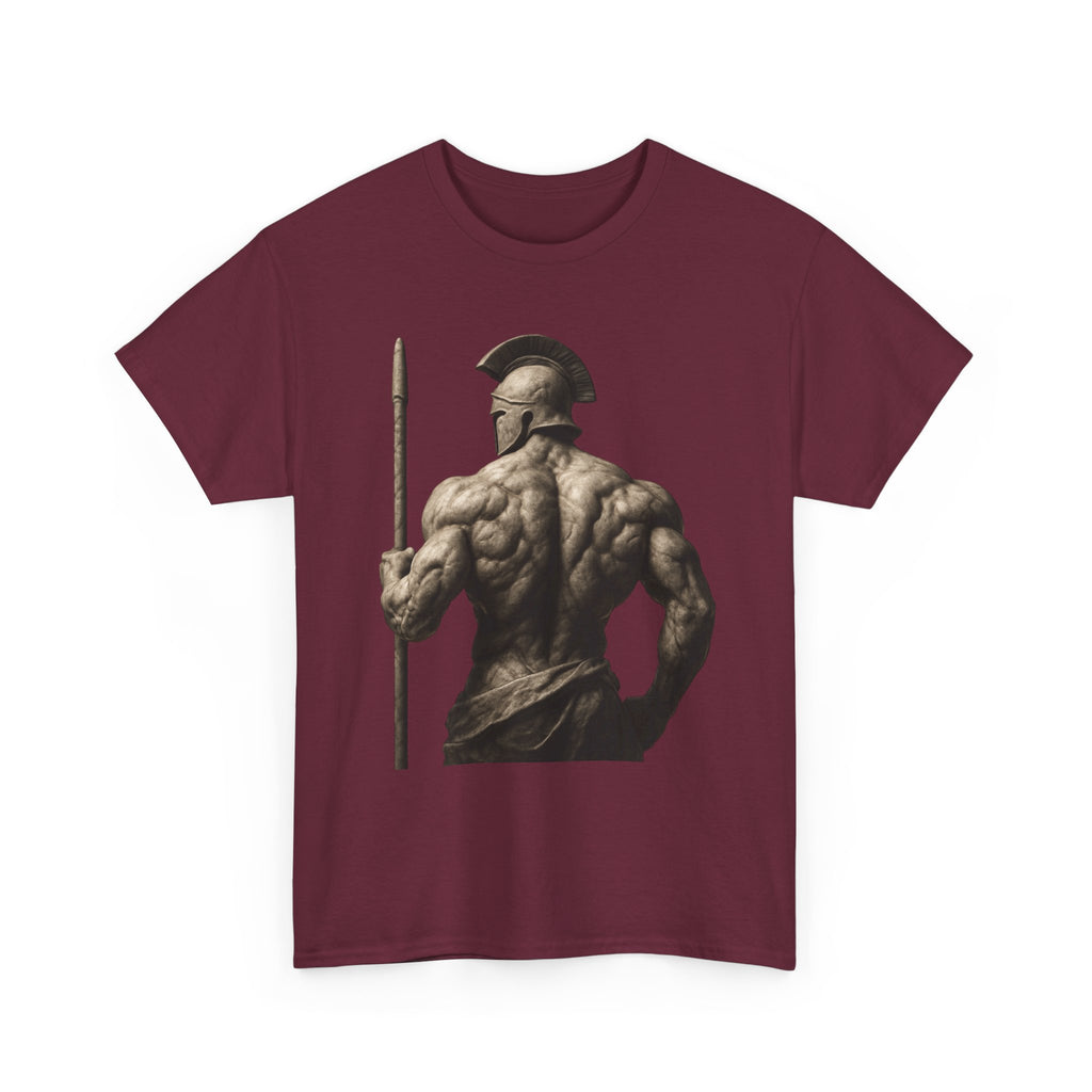 Spartan Warrior Back View T‑Shirt — Ancient Greek Helmet & Spear Muscle Art Tee