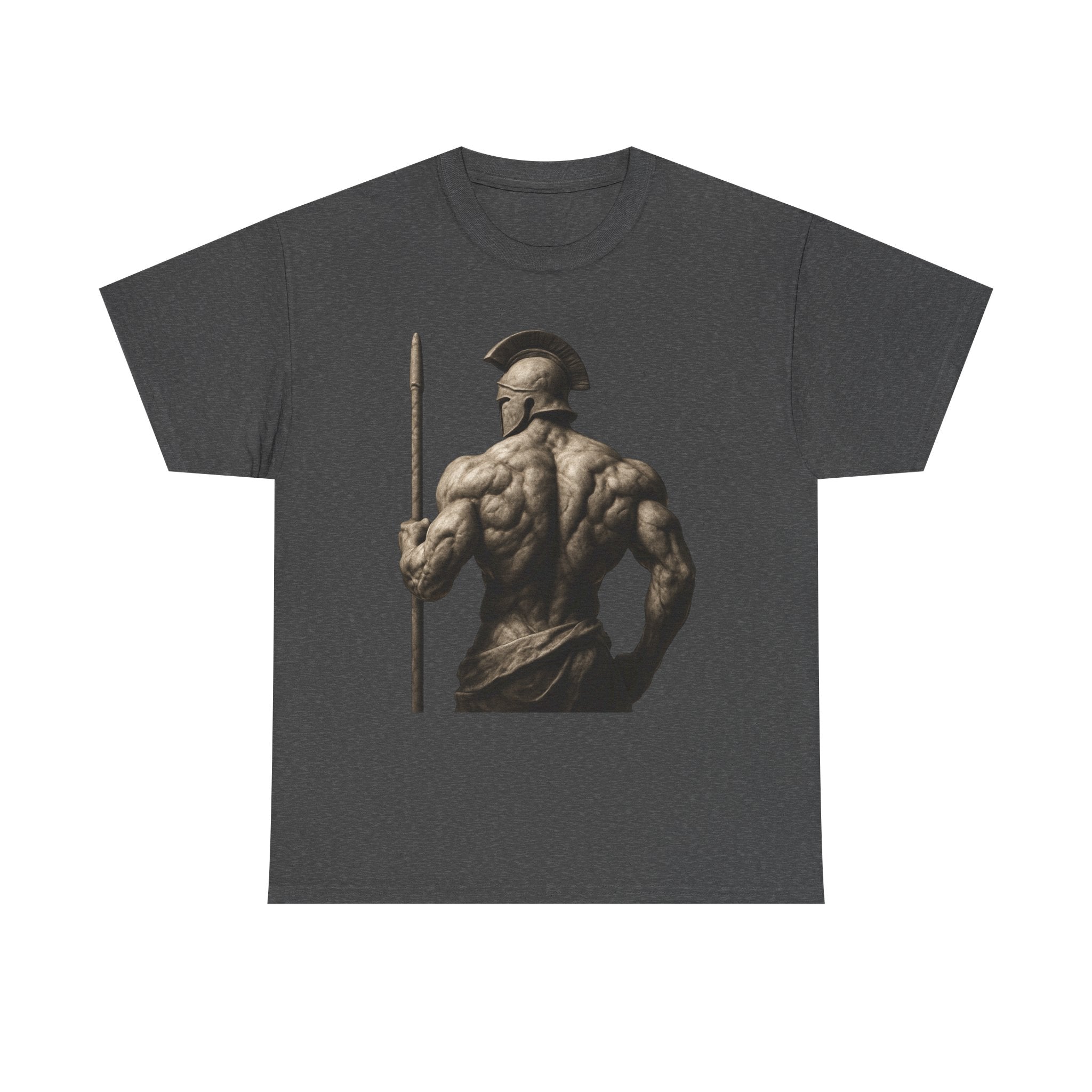 Spartan Warrior Back View T‑Shirt — Ancient Greek Helmet & Spear Muscle Art Tee