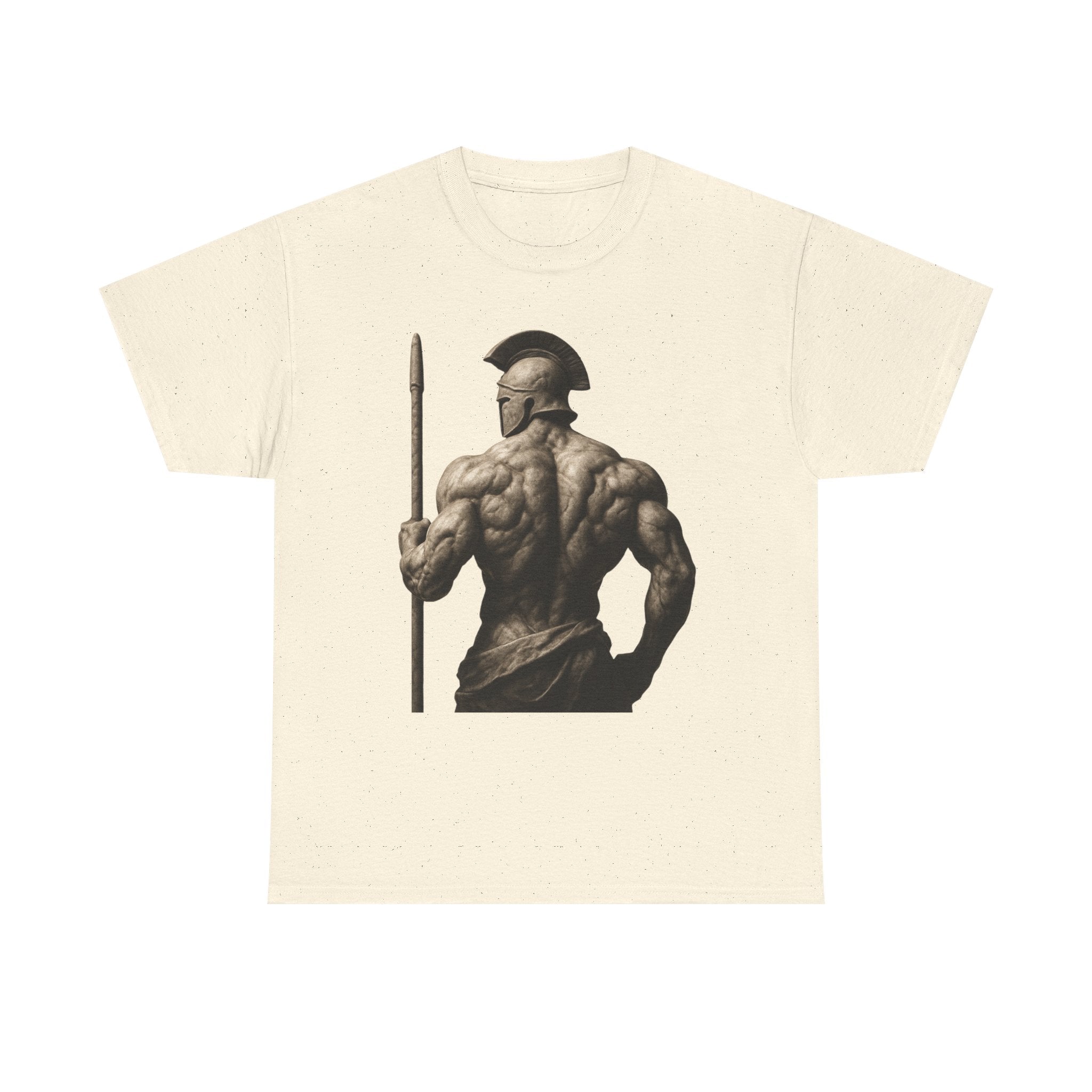Spartan Warrior Back View T‑Shirt — Ancient Greek Helmet & Spear Muscle Art Tee