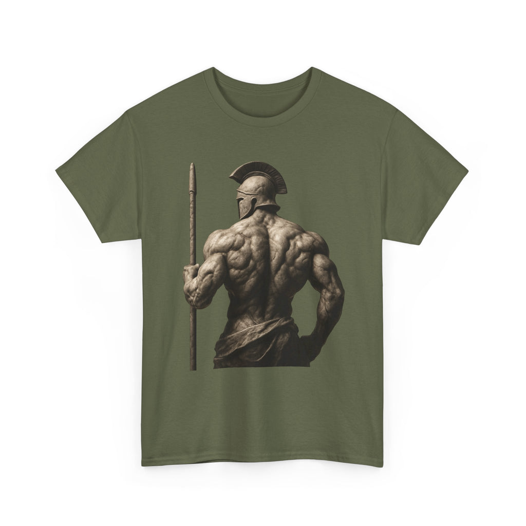 Spartan Warrior Back View T‑Shirt — Ancient Greek Helmet & Spear Muscle Art Tee