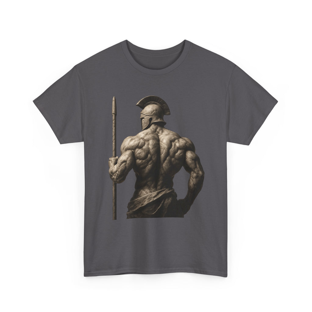 Spartan Warrior Back View T‑Shirt — Ancient Greek Helmet & Spear Muscle Art Tee
