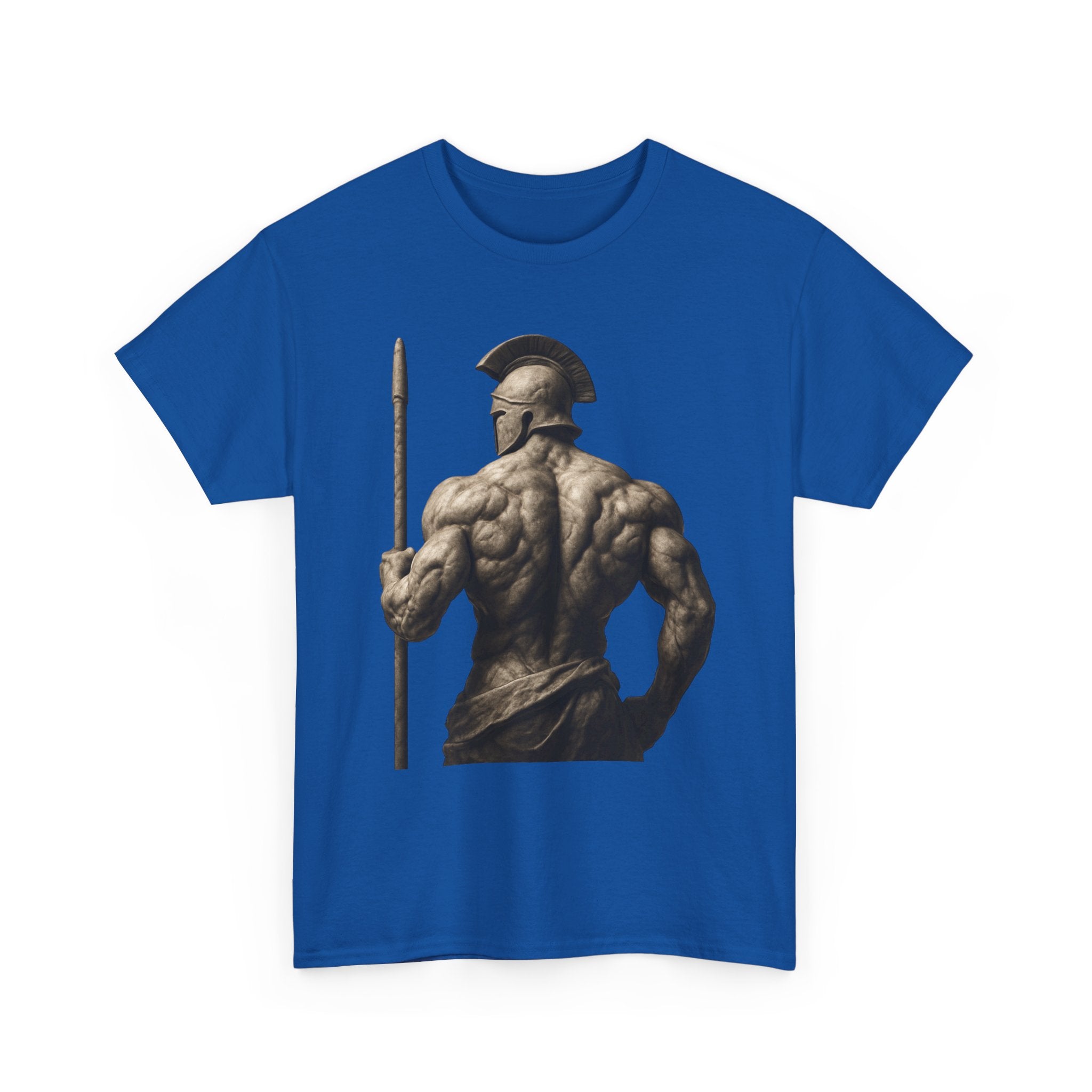 Spartan Warrior Back View T‑Shirt — Ancient Greek Helmet & Spear Muscle Art Tee